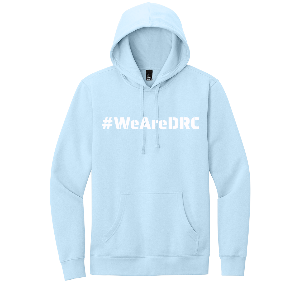 DRC Blue Hoodie #DRC Front and White Logo Back