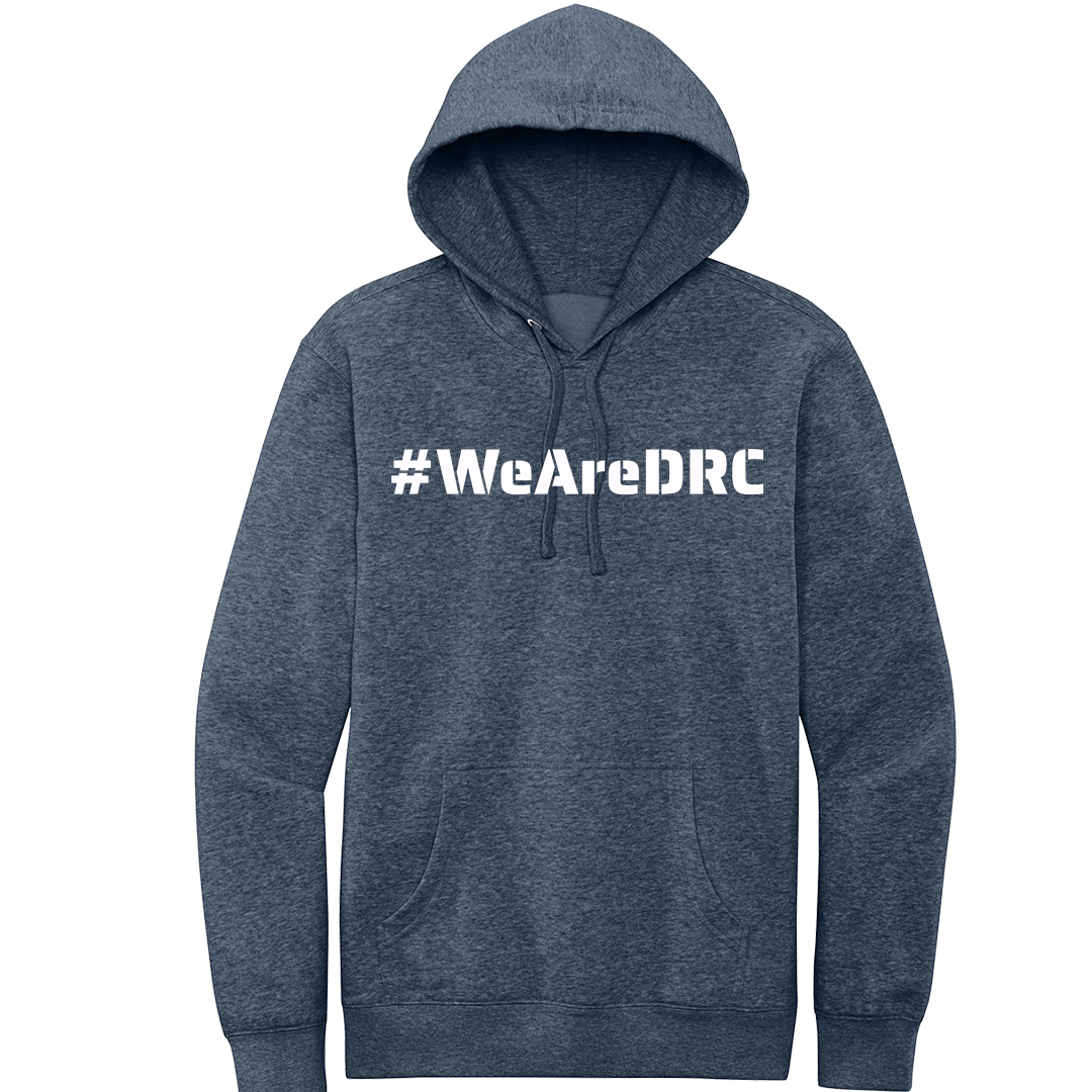 DRC Blue Hoodie #DRC Front and White Logo Back